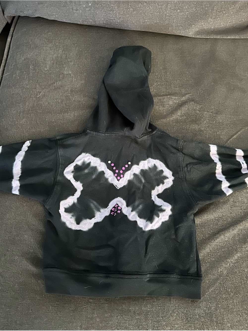 U Go Girl Y2K Style Black Tie-Dye Butterfly Rhinestone Hoodie 6M USA